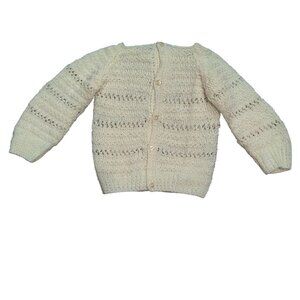 Handmade 0–3M Vintage Baby Cardigan Sweater Cream Knit Button Front Classic Chic